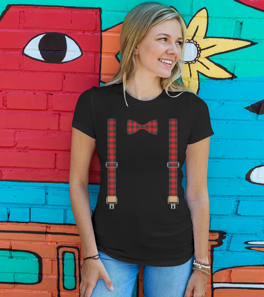 Christmas Buffalo Plaid Bow Tie And Suspenders T-Shirt