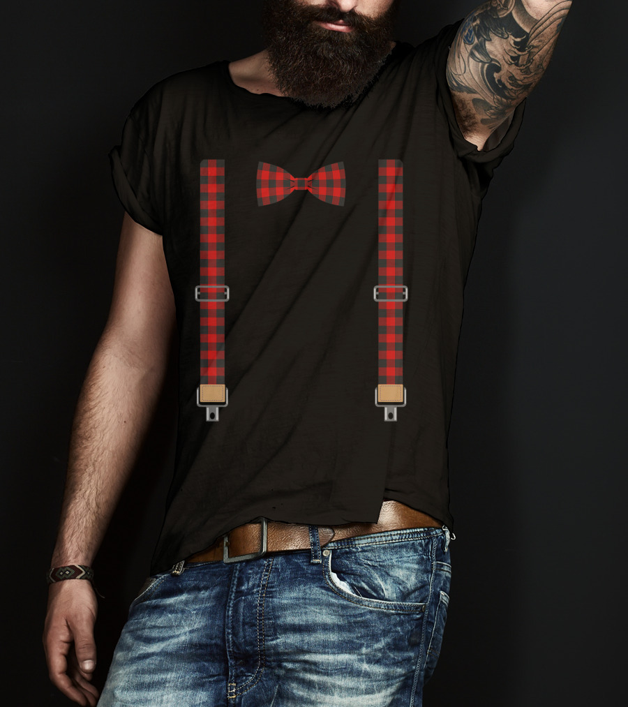 Christmas Buffalo Plaid Bow Tie And Suspenders T-Shirt