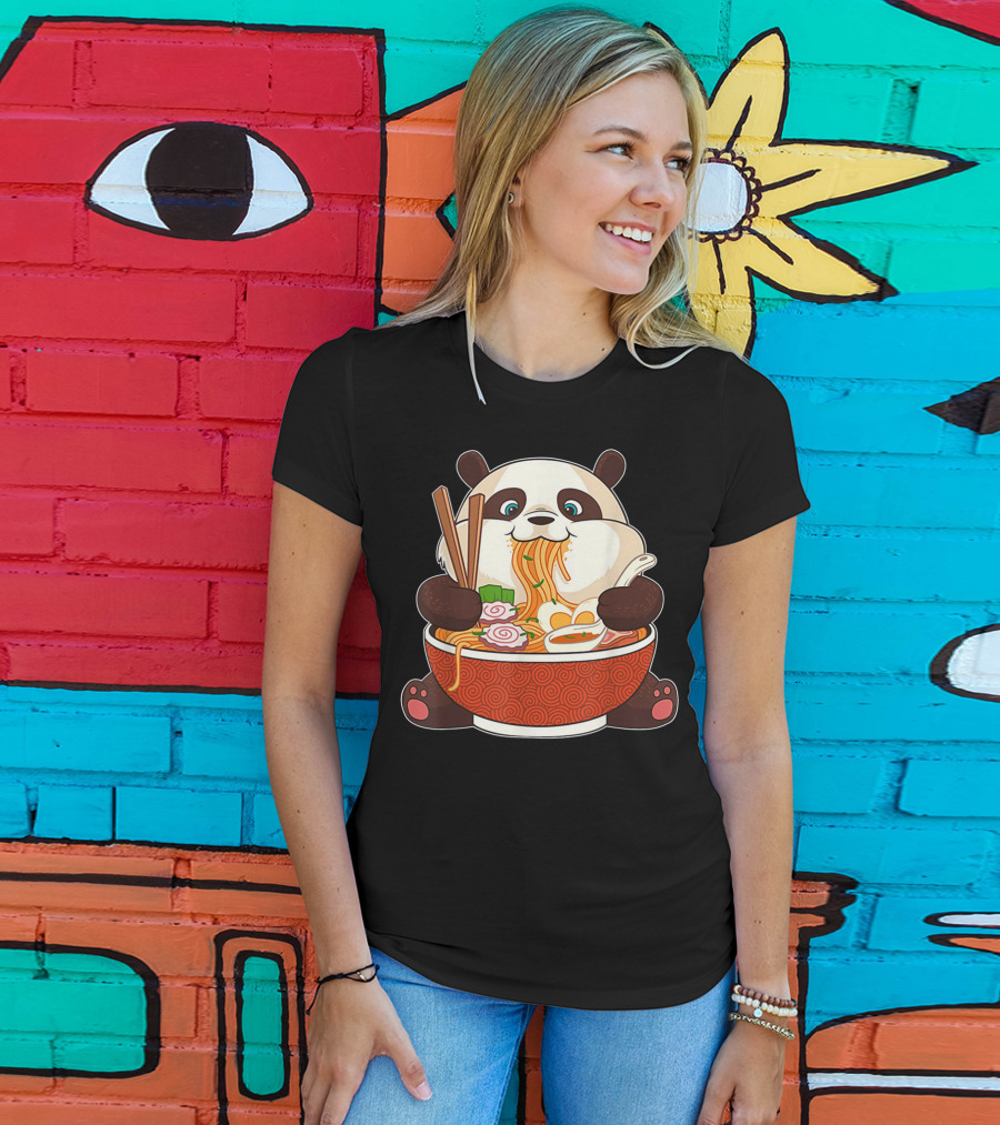 Cute Panda Bear Enjoying Japanese Ramen Noodles T-Shirt