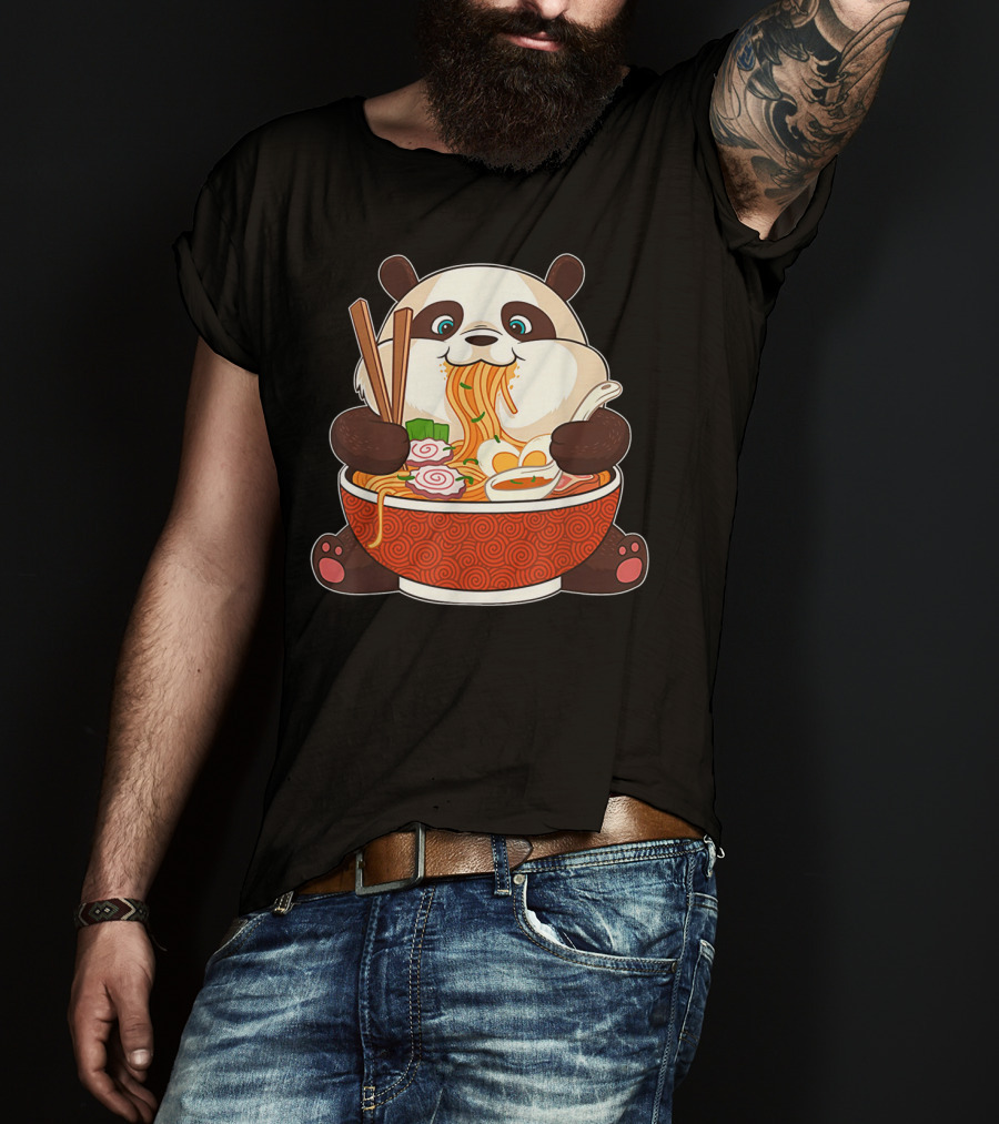 Cute Panda Bear Enjoying Japanese Ramen Noodles T-Shirt