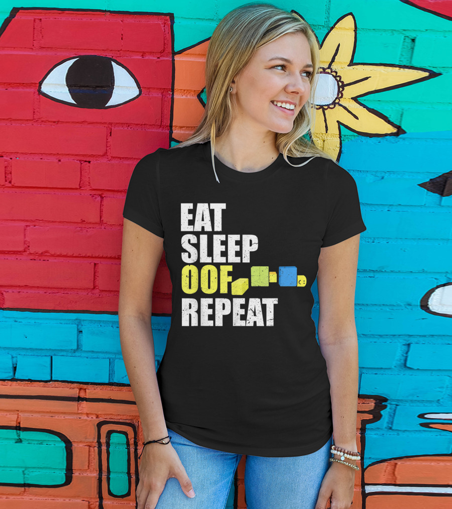 Eat Sleep Oof Repeat Gamers Blocky Character Banner T-Shirt