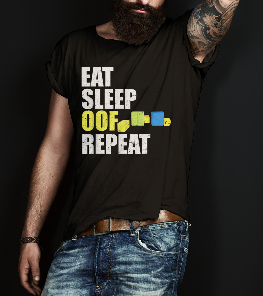 Eat Sleep Oof Repeat Gamers Blocky Character Banner T-Shirt