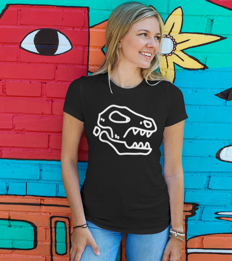 Trex Skull Fossil Kids Dinosaur Badge T-Shirt