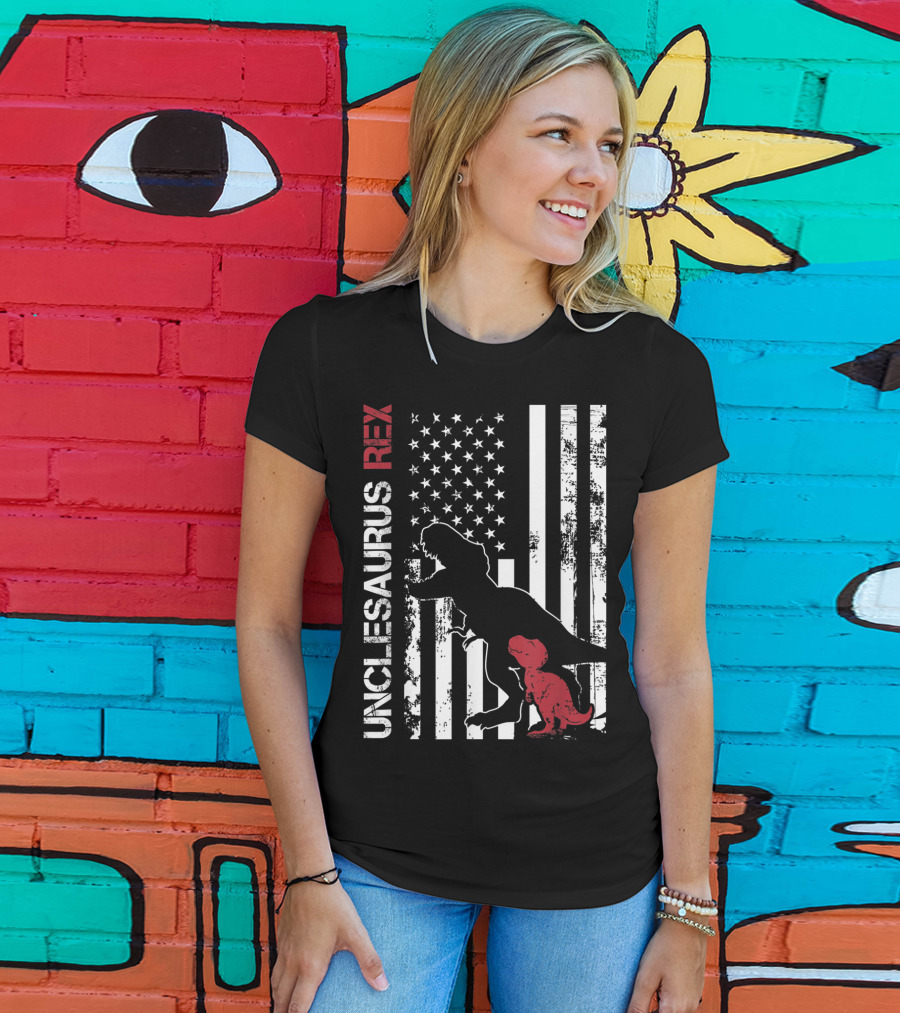 Unclesaurus Rex Dinosaur USA Flag Family T-Shirt