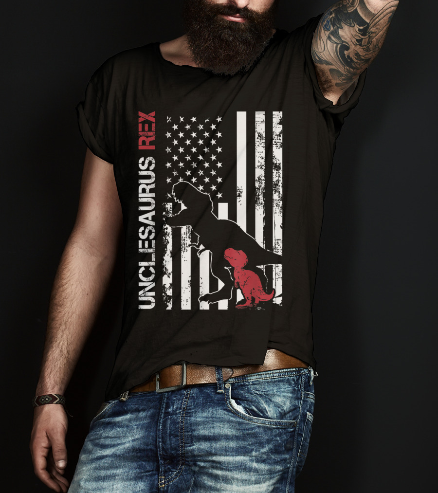 Unclesaurus Rex Dinosaur USA Flag Family T-Shirt