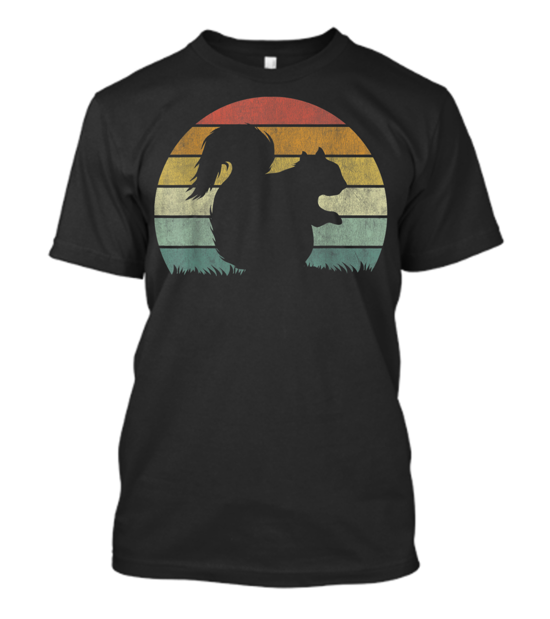 Vintage Sunset Squirrel Silhouette Stripes Retro Chestnut T-Shirt