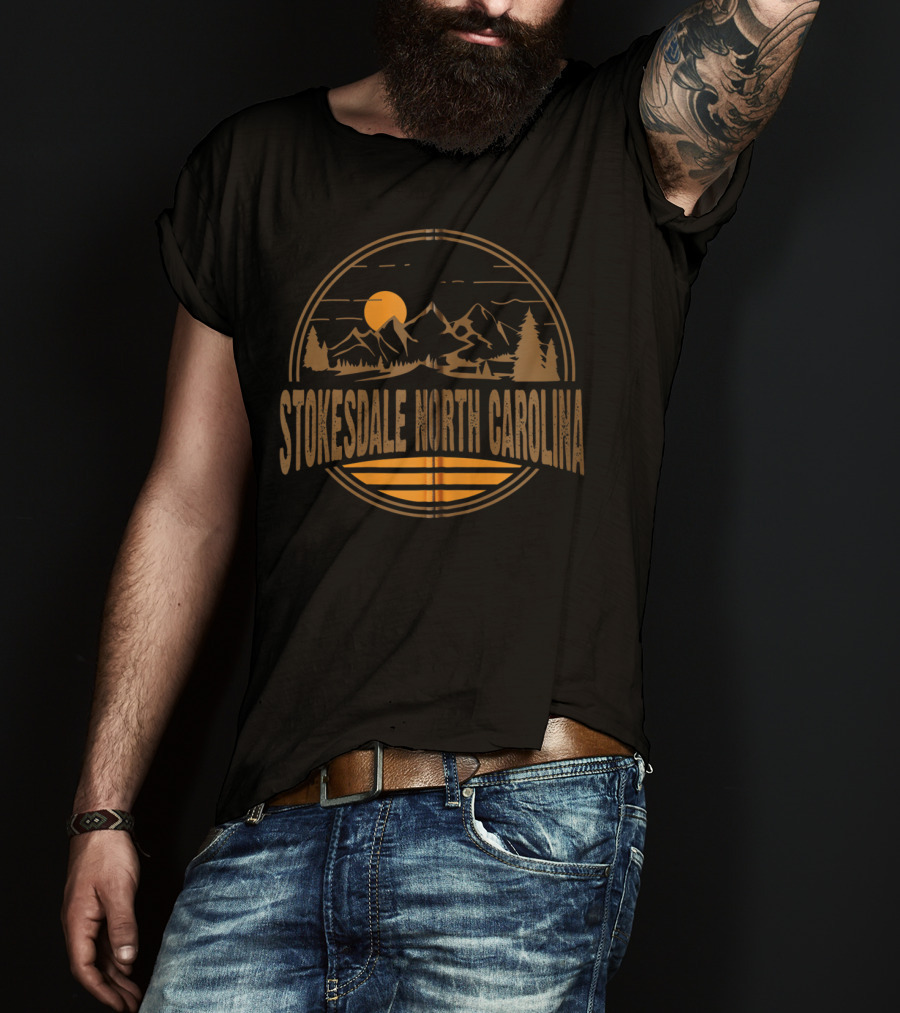 Stokesdale North Carolina Retro Mountain Sunset Scene T-Shirt