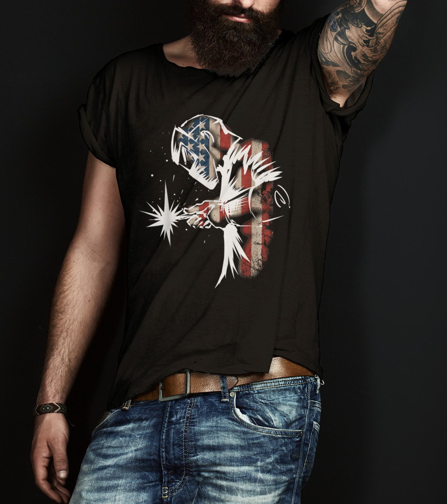 Welder American Flag USA Patriotic Welding Helmet T-Shirt