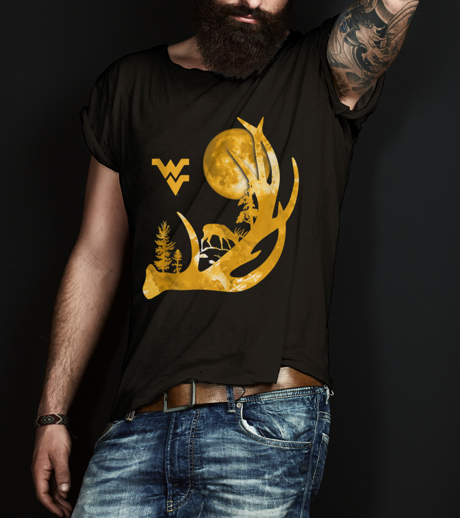 West Virginia Mountaineers Antler Moon Deer Silhouette Fan T-Shirt