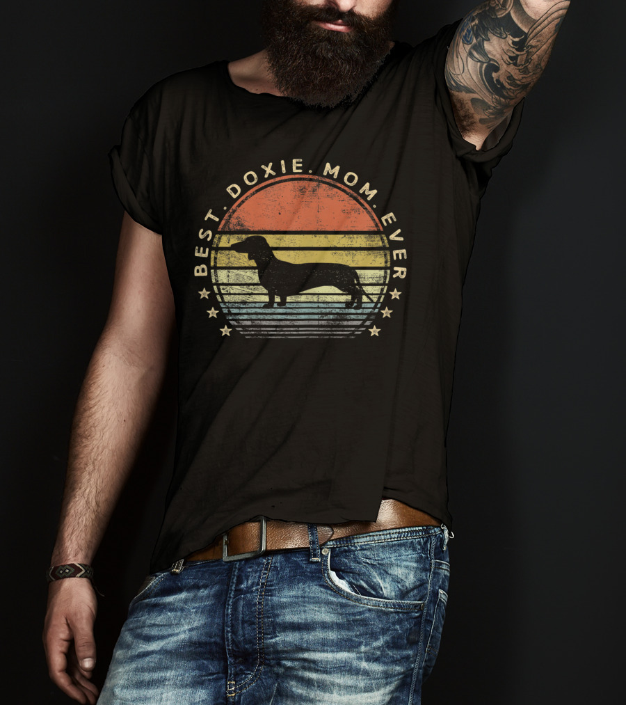 Best Doxie Mom Ever Retro Dachshund Silhouette Vintage Sunset T-Shirt