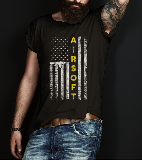 Airsoft Gun American Flag Patriotic United States T-Shirt