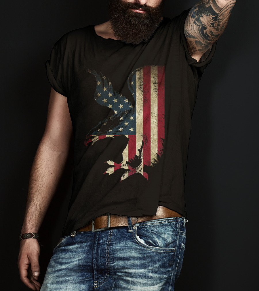 American Patriot Freedom Bald Eagle USA Flag T-Shirt