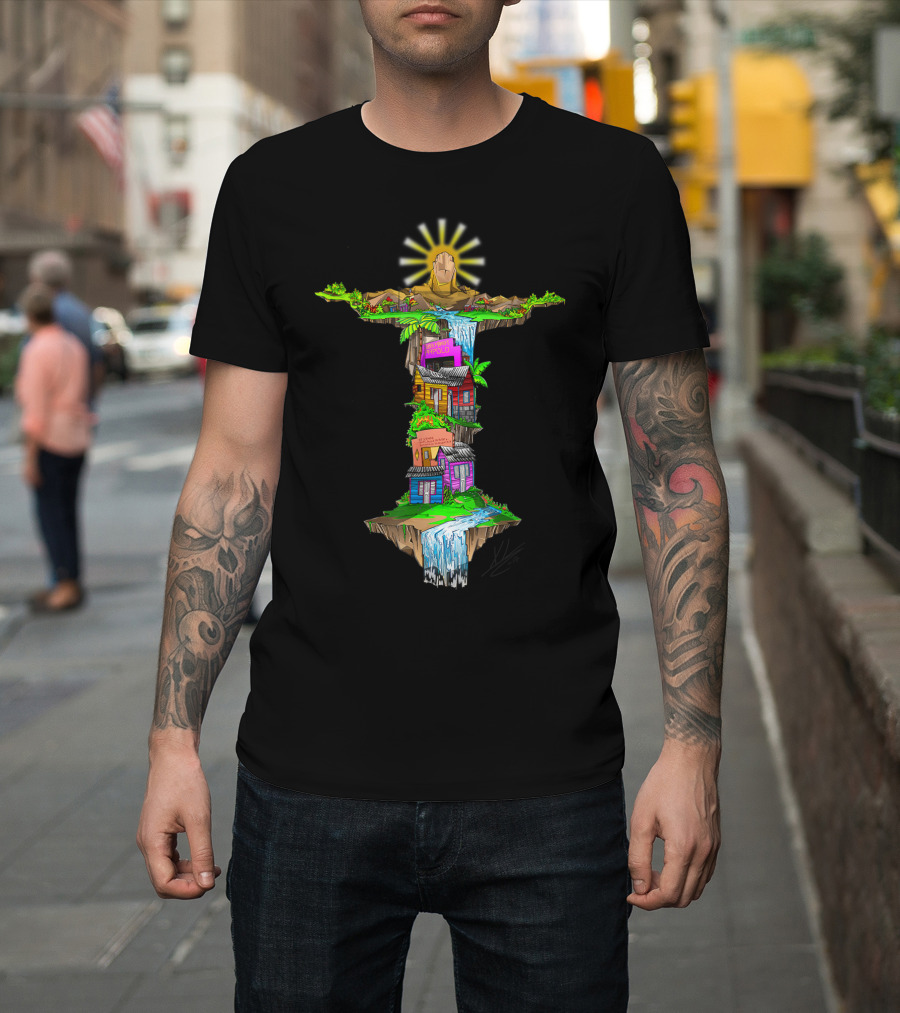Casitas Dominicanas Brazil Cristo And Colorful Waterfall Houses T-Shirt