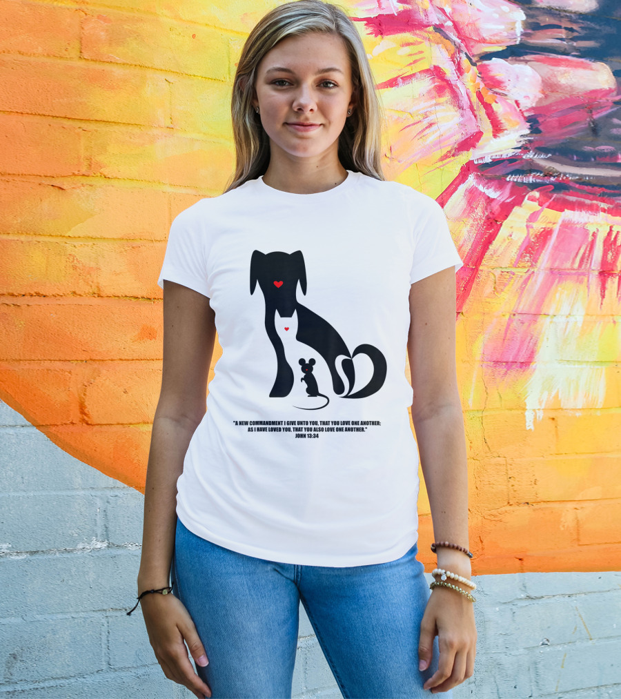Christian I Love Dogs Cats Mice John 13:34 Commandment T-Shirt