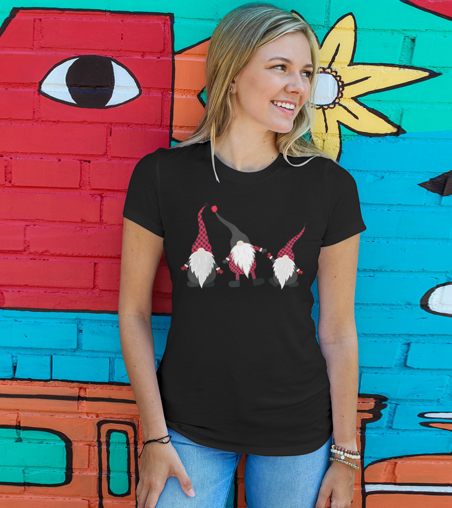 Christmas Gnome Plaid Hat Festive Trio T-Shirt