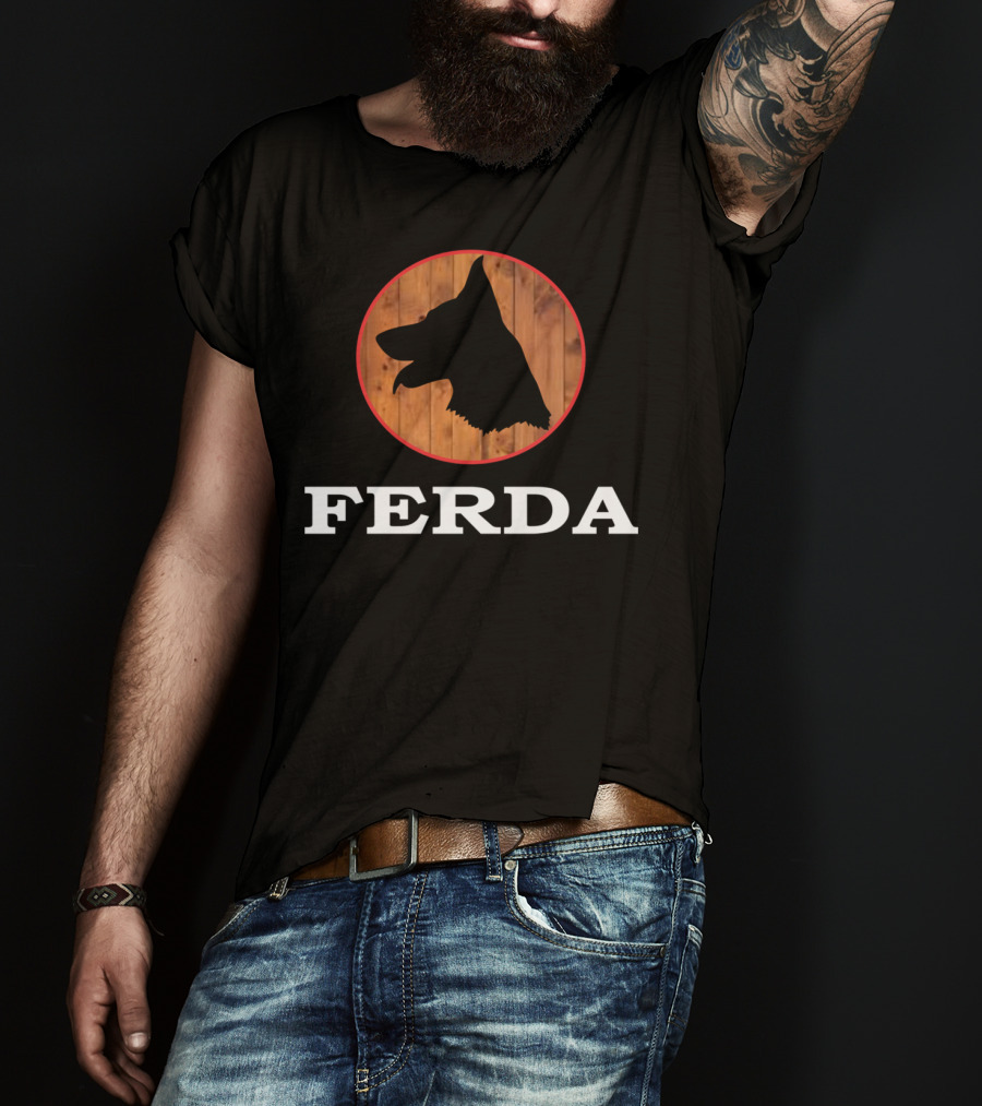 Ferda Dog Silhouette On Wood Background T-Shirt