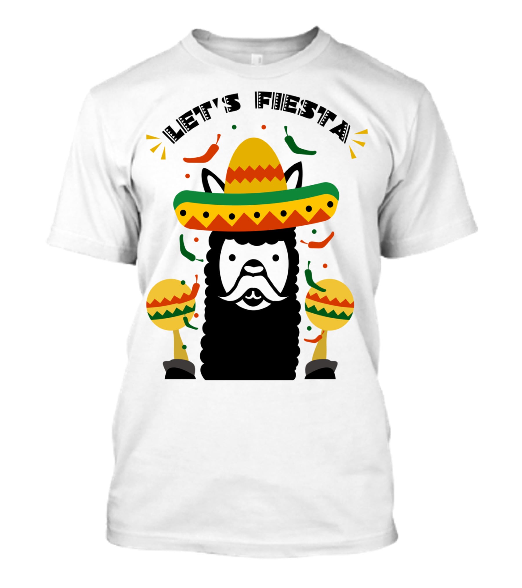 Funny Llama Let's Fiesta Sombrero And Maracas Party T-Shirt