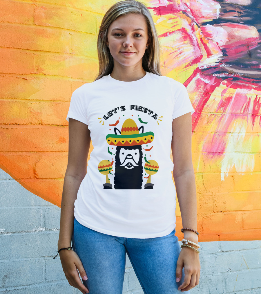 Funny Llama Let's Fiesta Sombrero And Maracas Party T-Shirt