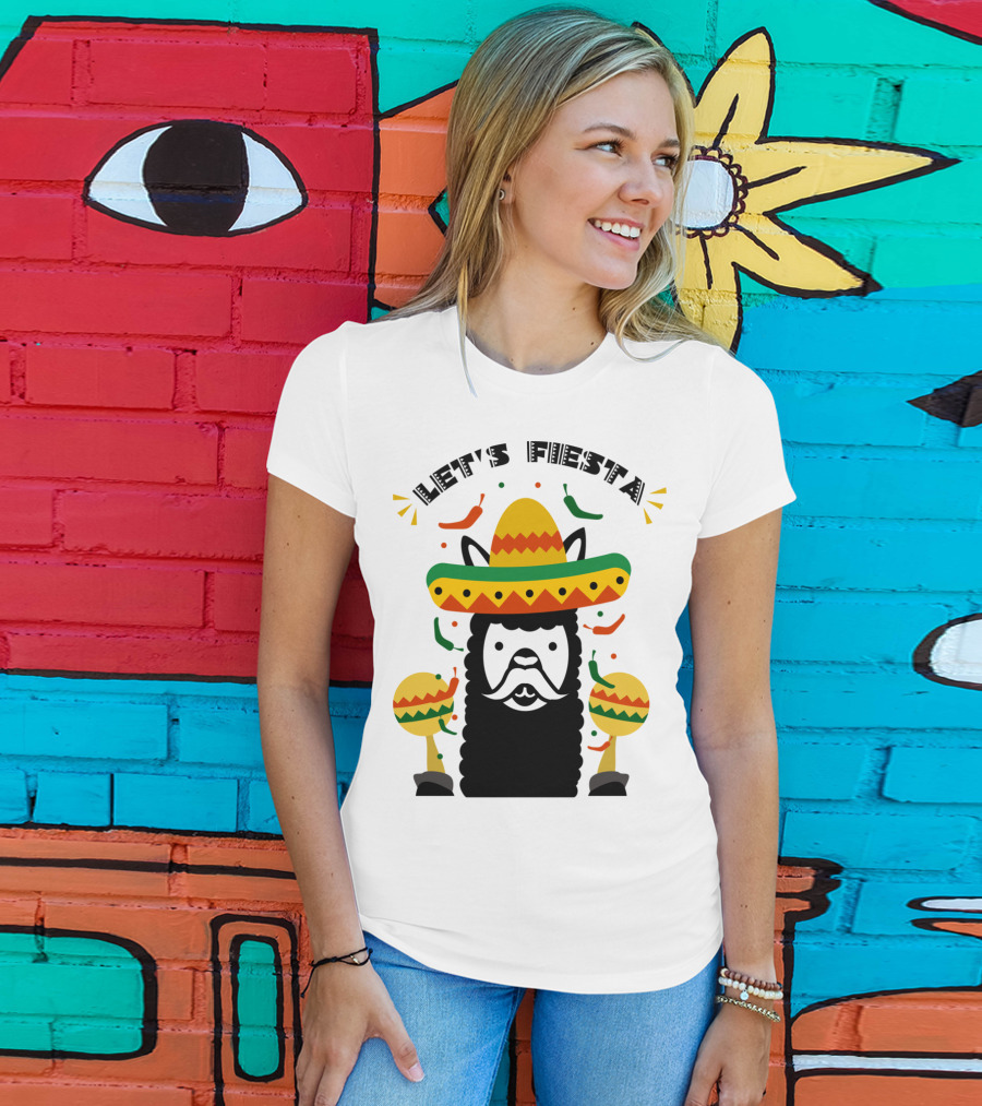 Funny Llama Let's Fiesta Sombrero And Maracas Party T-Shirt