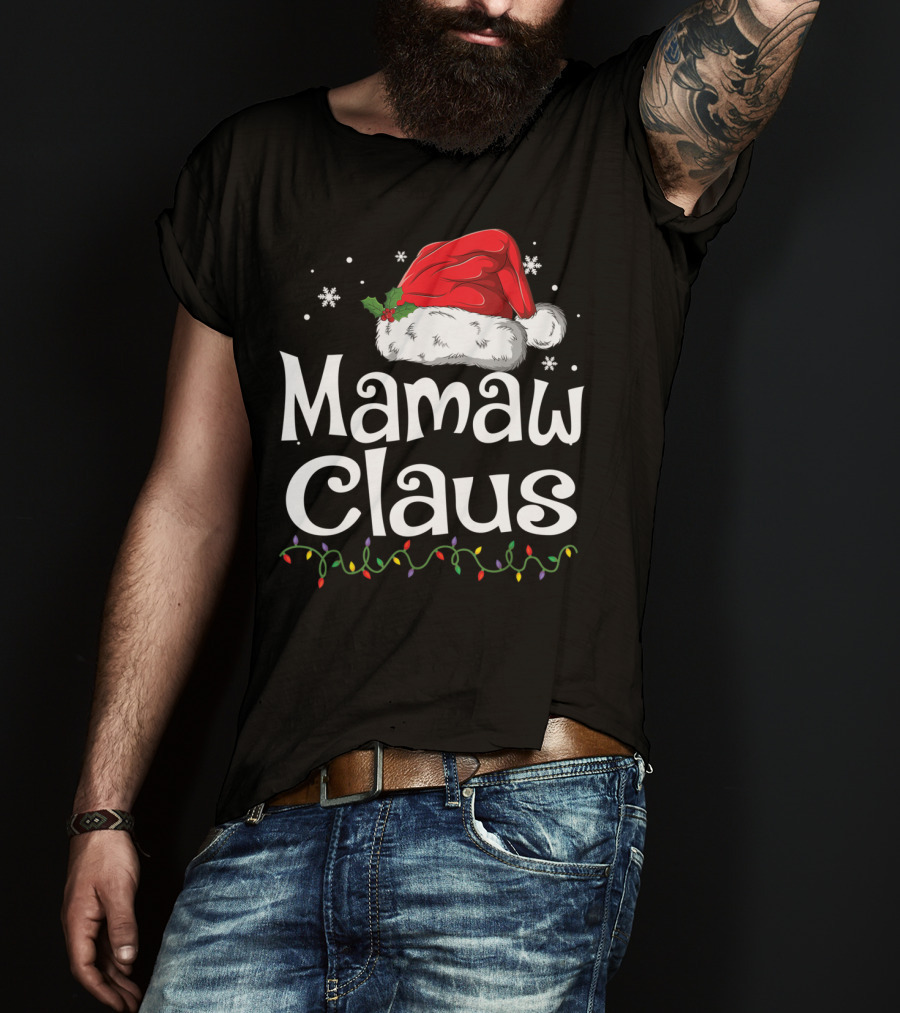 Mamaw Claus Santa Christmas Lights Snowflakes T-Shirt