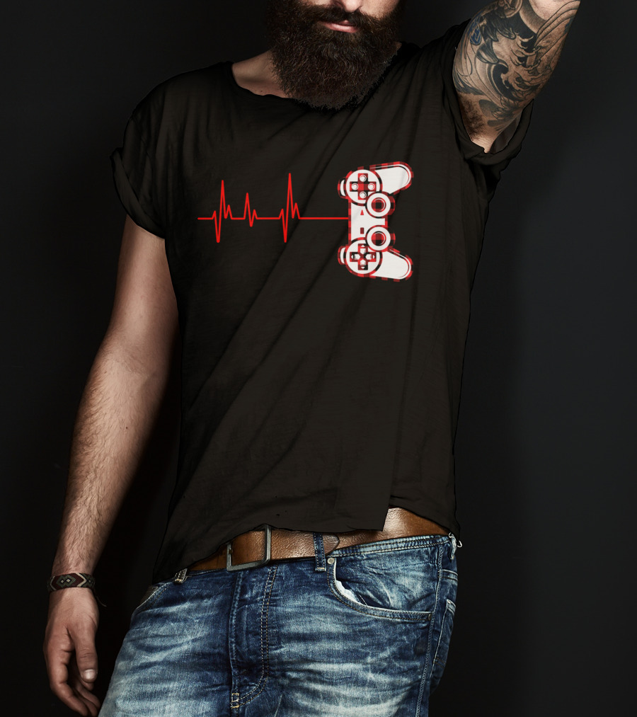 Heartbeat Red Buffalo Plaid Gamer Video Game Controller T-Shirt