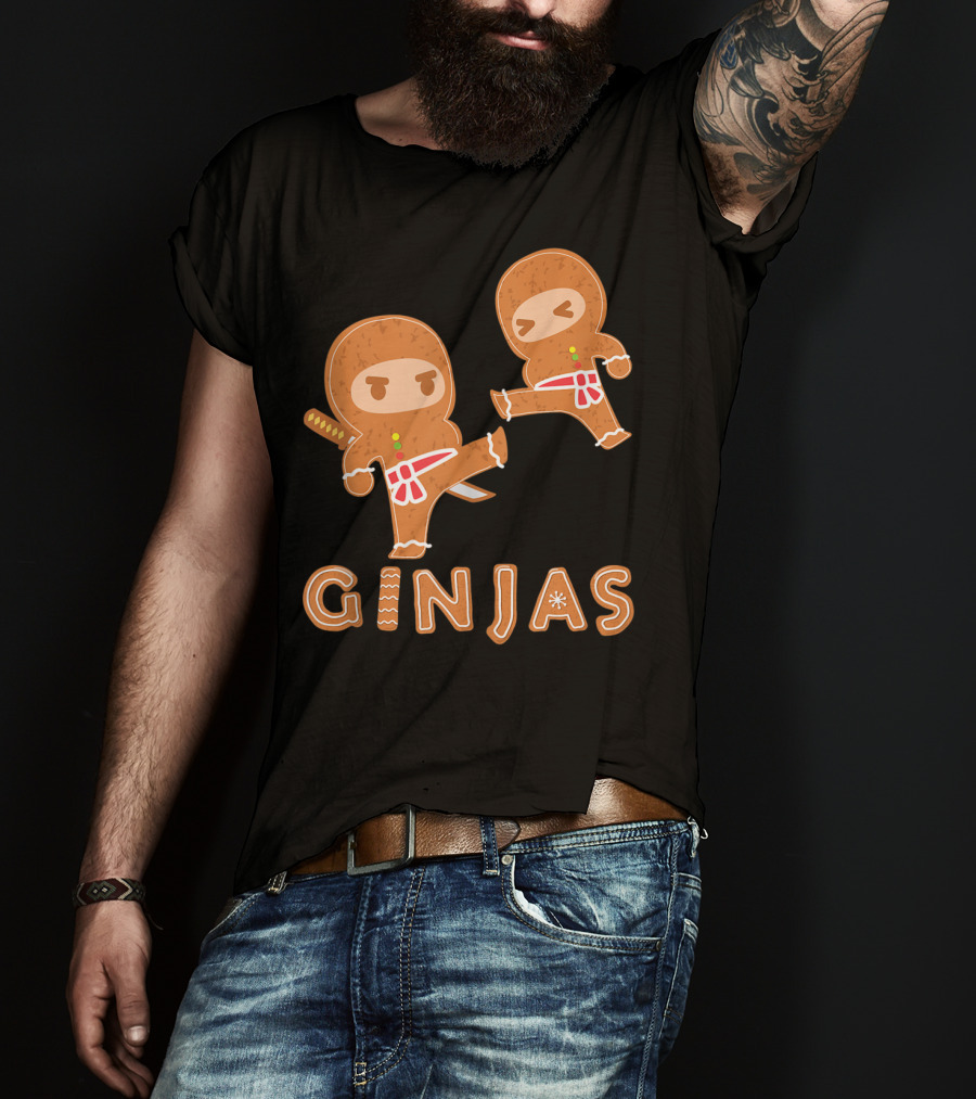 Ginjas Gingerbread Ninja Character Kung Fu Kicks T-Shirt