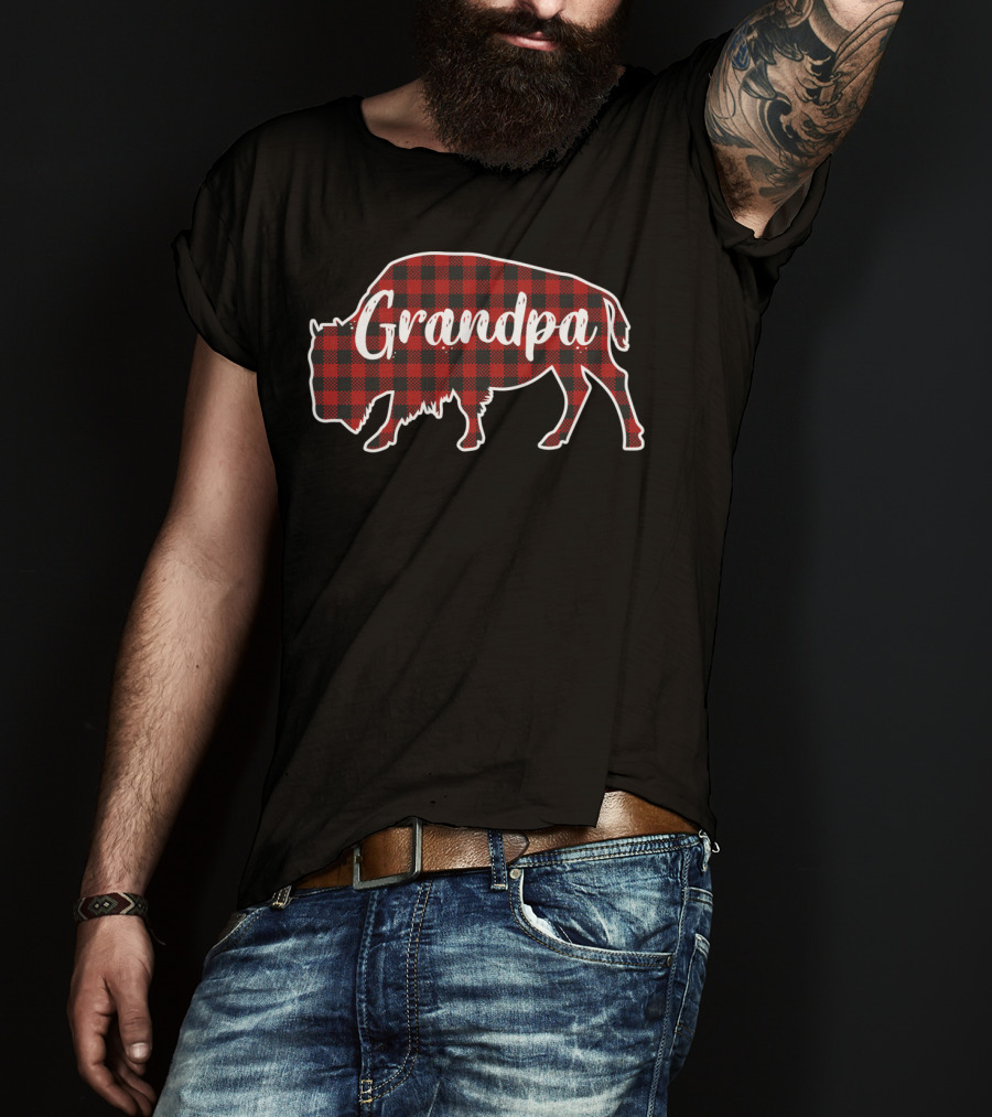 Grandpa Buffalo Bison Red Plaid T-Shirt
