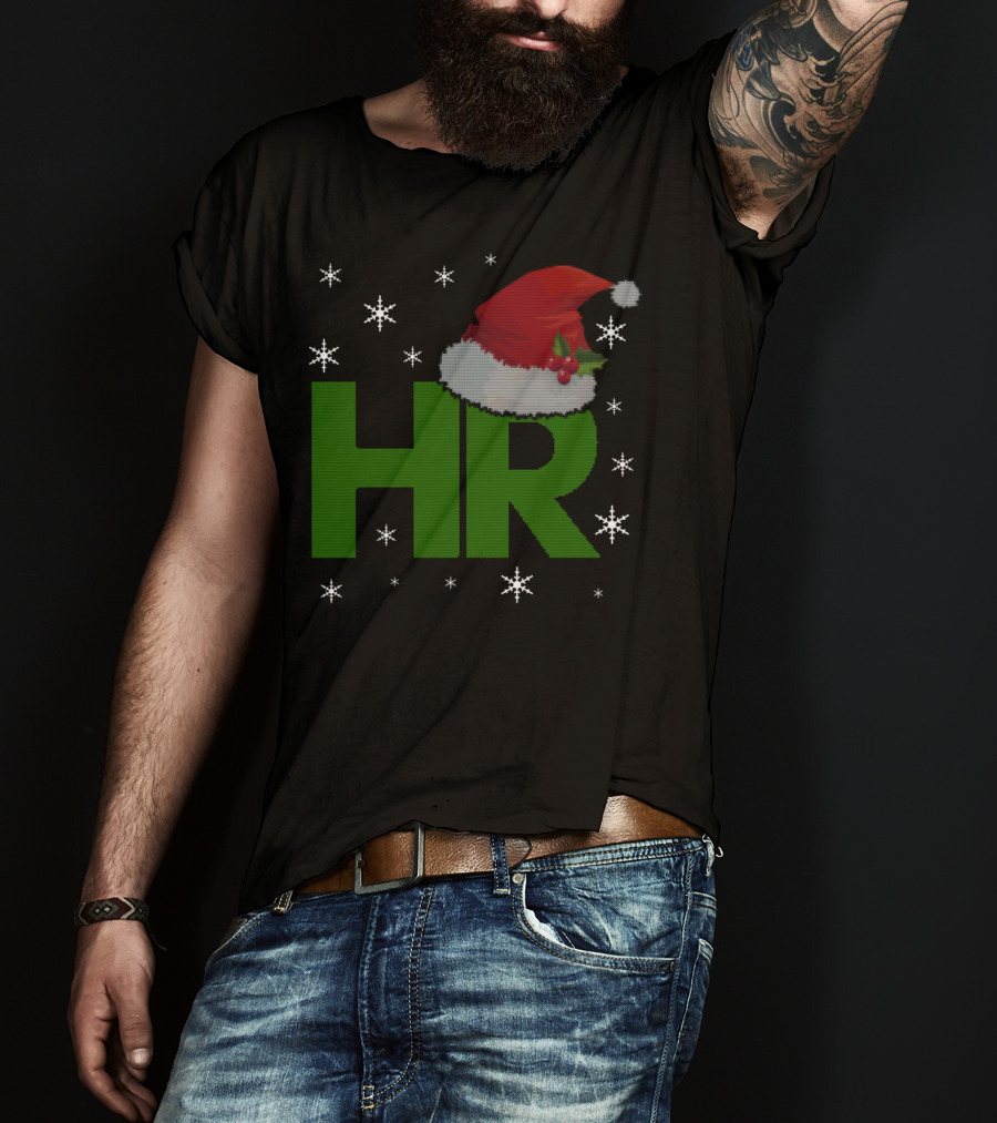HR Santa Hat Human Resources Festive Christmas Snowflakes T-Shirt