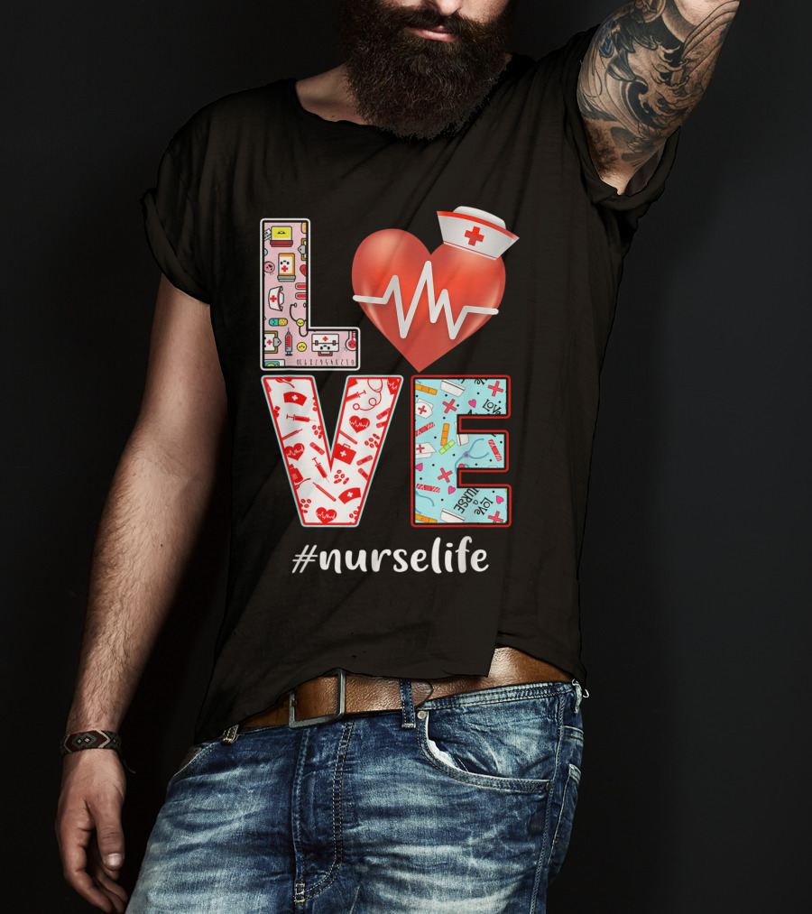 LOVE Heartbeat Nurselife Christmas Nursing T-Shirt