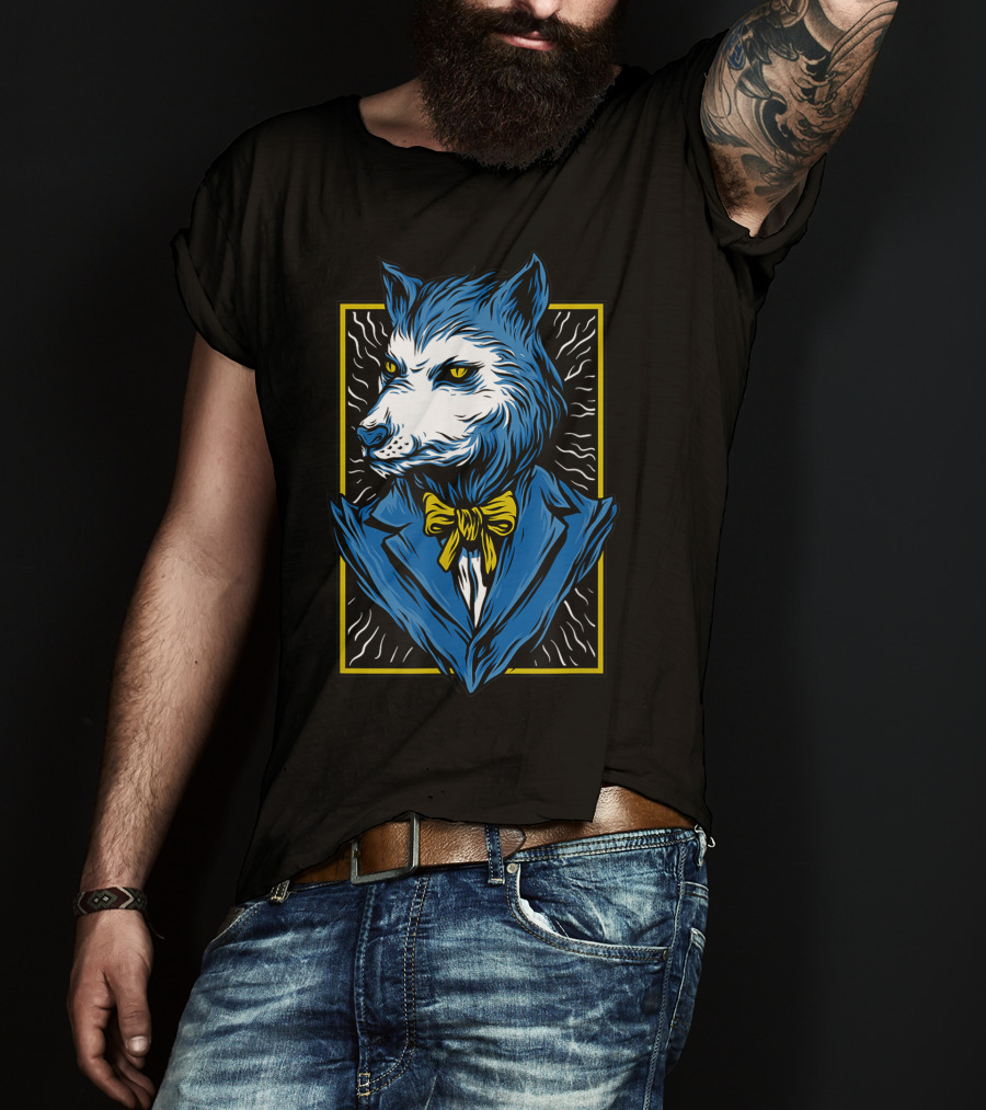 Mafia Don Dire Wolf Anthro In Suit With Yellow Bow Tie T-Shirt