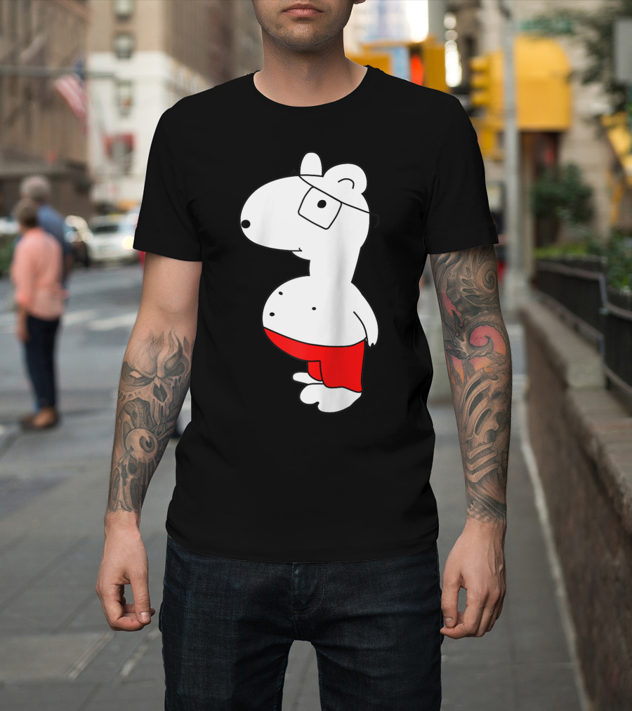 Marcuskun Bear Character with Glasses and Red Shorts T-Shirt