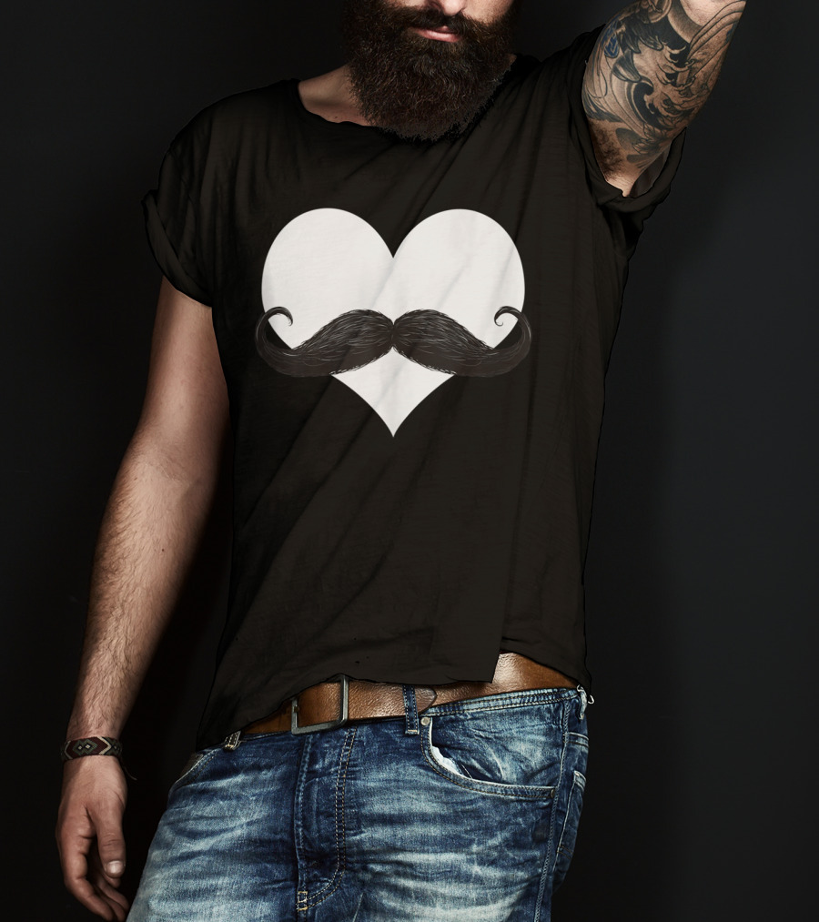 Mens Funny Mustache Heart Valentines Day T-Shirt