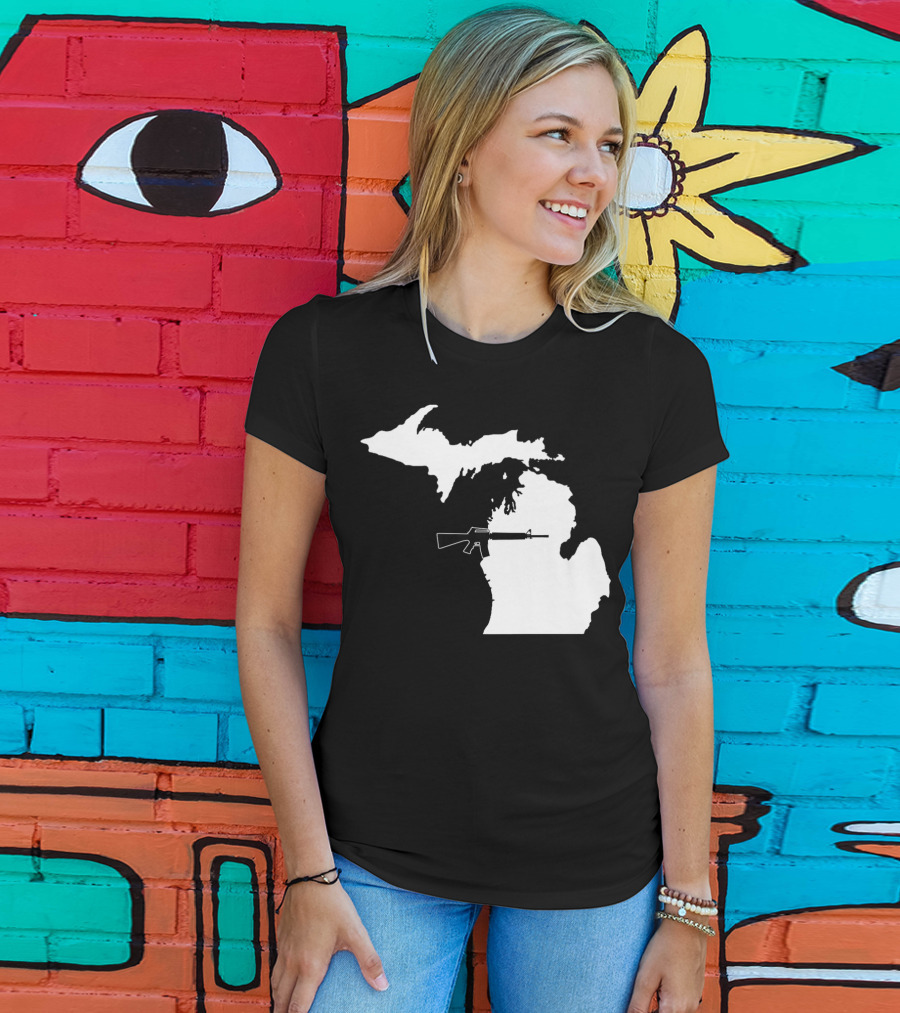 Michigan Shape With Tactical Gun T-Shirt