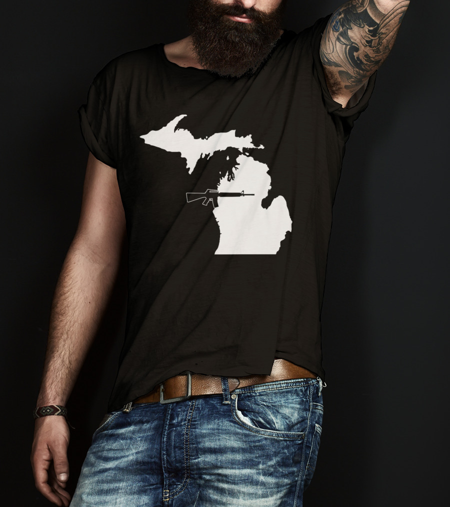 Michigan Shape With Tactical Gun T-Shirt