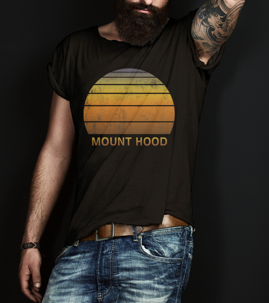 Mount Hood Oregon Vintage Sunset Stripes T-Shirt