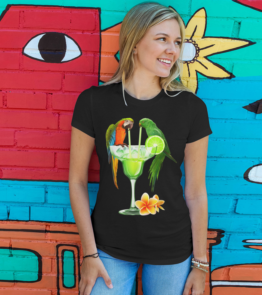Parrots Enjoying Margaritas With Lime On Tropical Summer Vacation T-Shirt