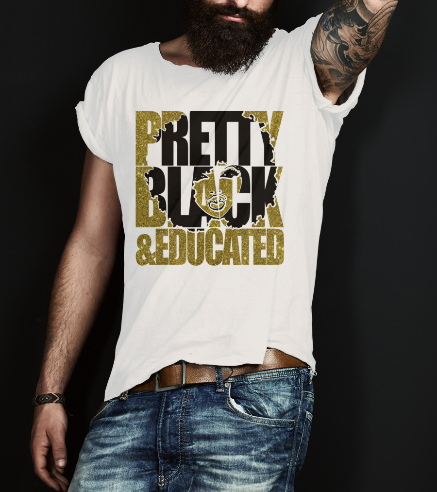 Pretty Black And Educated Queen African Gold Glitters T-Shirt