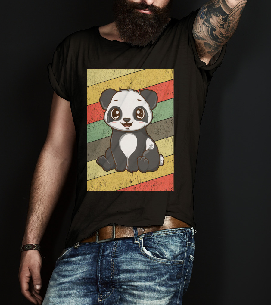 Retro Kawaii Panda Bear Vintage Stripe T-Shirt