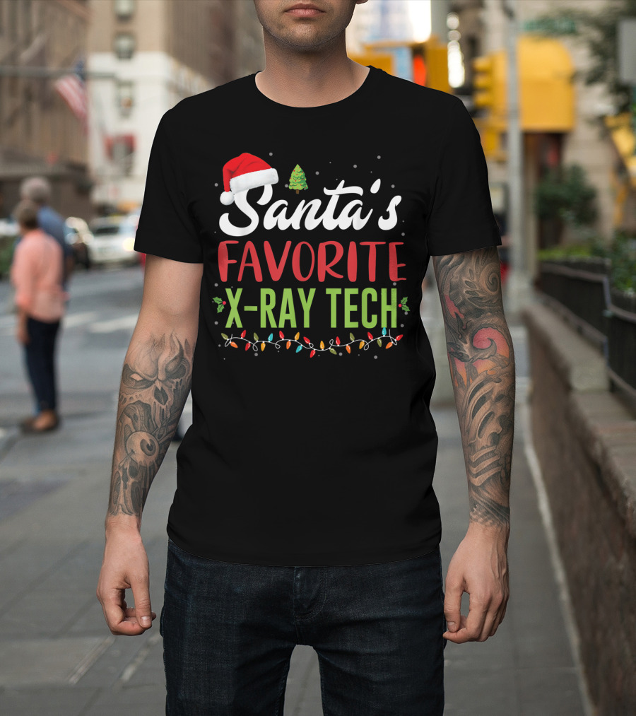 Santa's Favorite X-Ray Tech Christmas Lights Santa Hat Tree T-Shirt