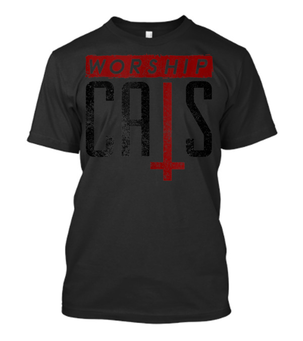 Worship Cats Humor With Inverted Cross T-Shirt