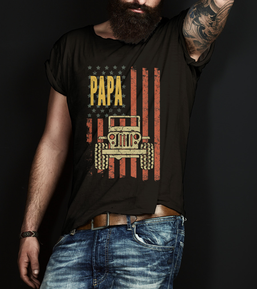 Papa American Flag Vintage Jeeps T-Shirt