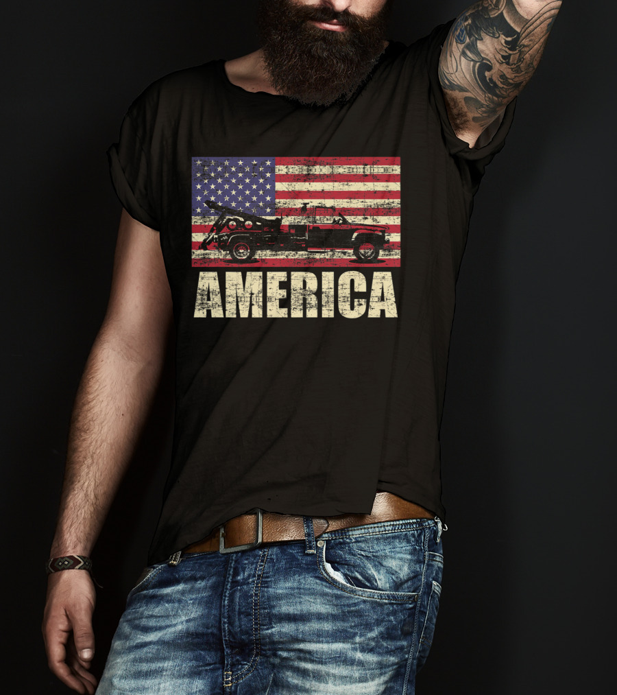 America Tow Truck Patriotic Pickup Flag T-Shirt