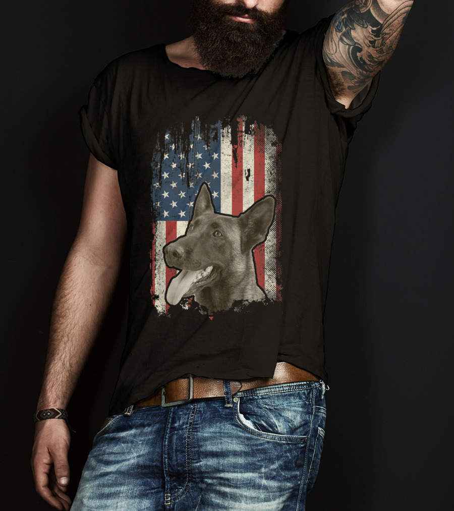 Belgian Malinois Patriotic American Flag USA T-Shirt