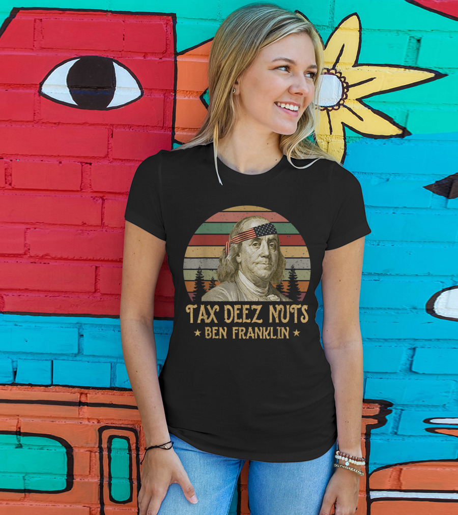 Ben Franklin Tax Deez Nuts American Flag Bandana Retro Stripes T-Shirt