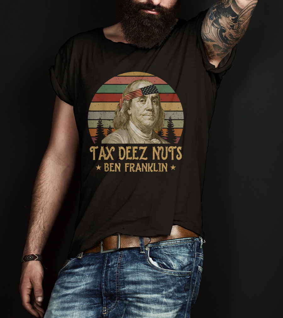 Ben Franklin Tax Deez Nuts American Flag Bandana Retro Stripes T-Shirt