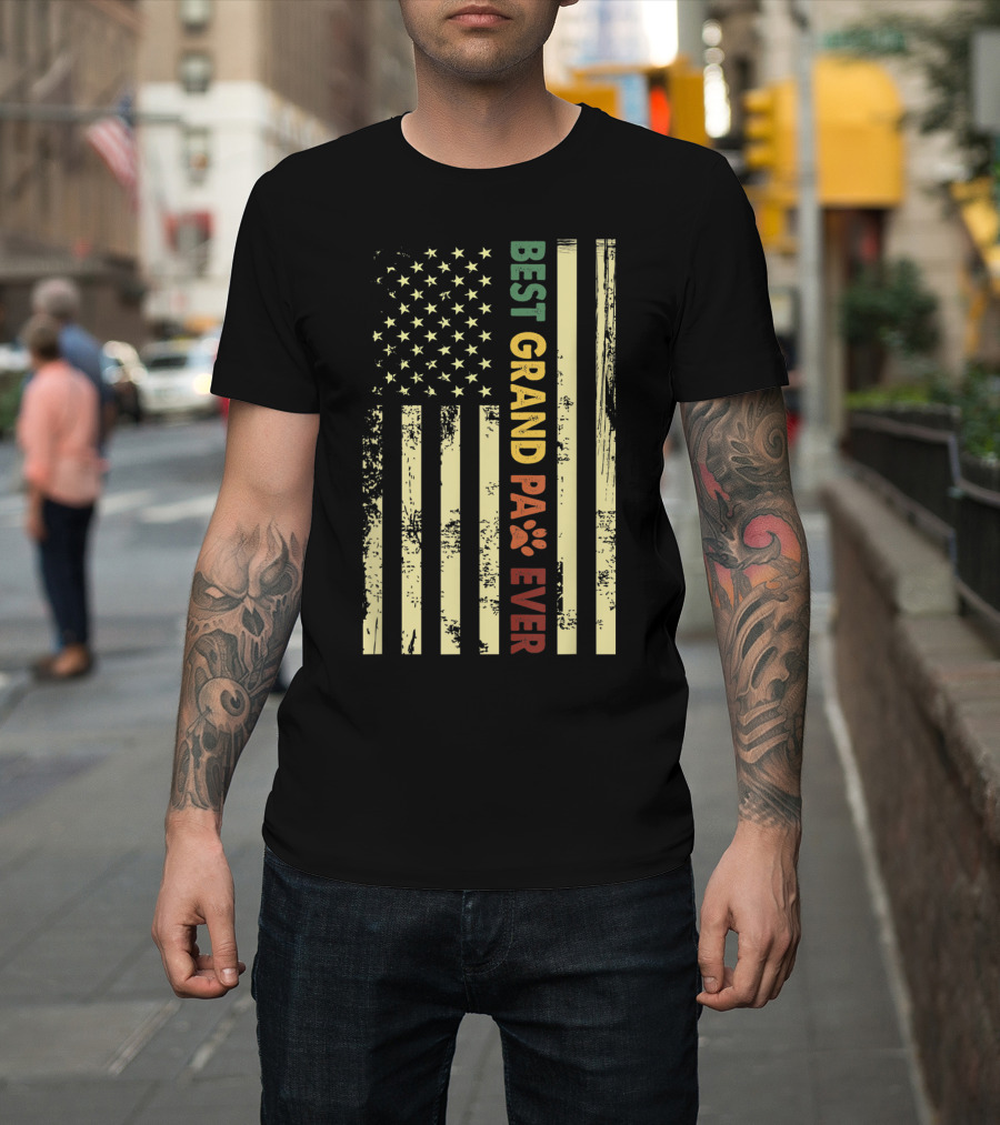 Best Grandpaw Ever American Flag Paw Prints T-Shirt