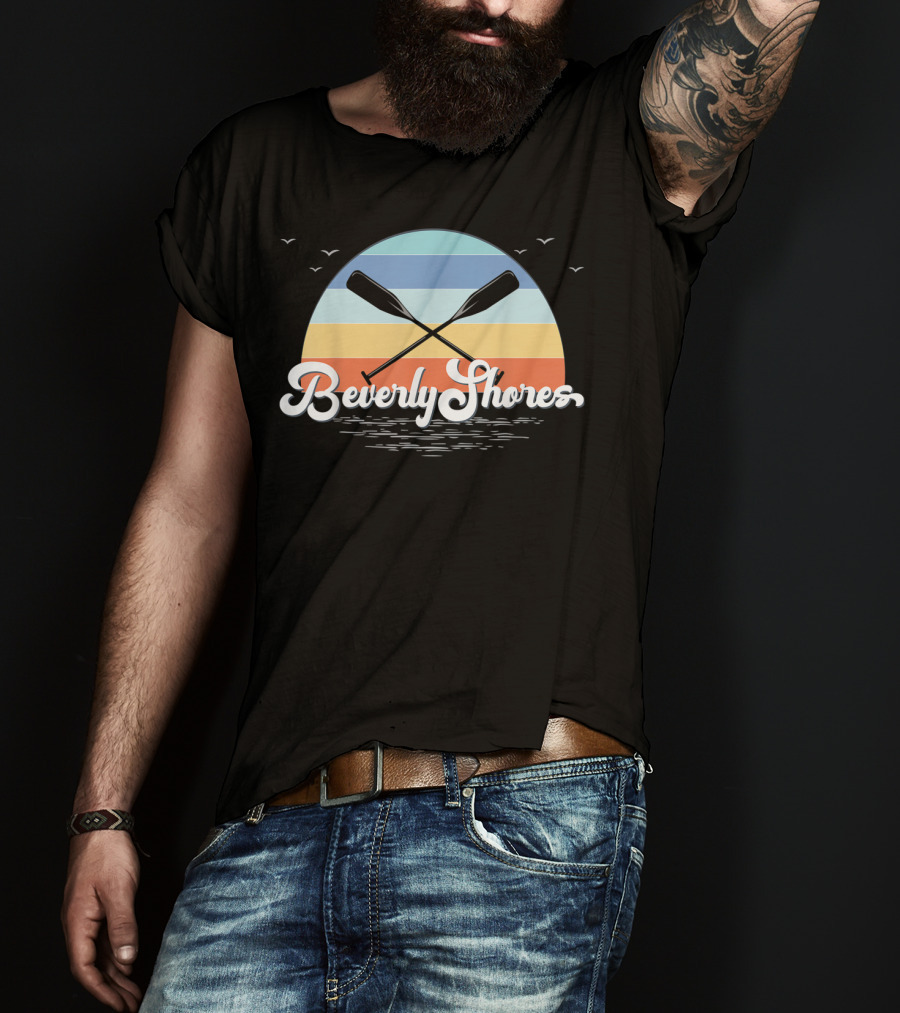 Beverly Shores Indiana Retro Vintage Sunset Paddles And Birds T-Shirt