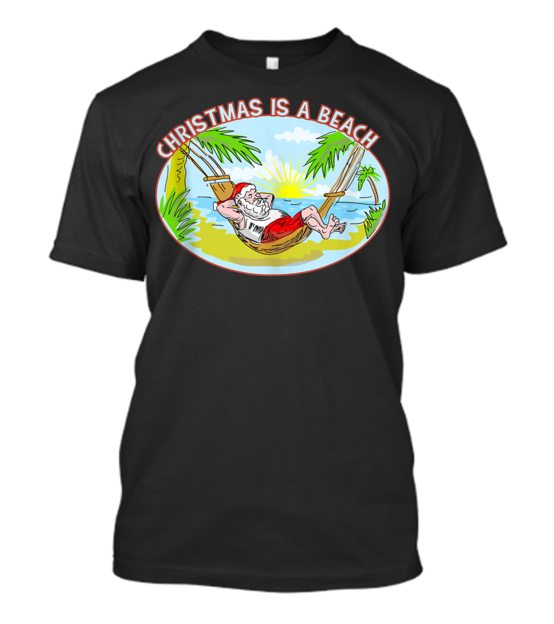 Christmas Is A Beach Santa Xmas On A Beach T-Shirt