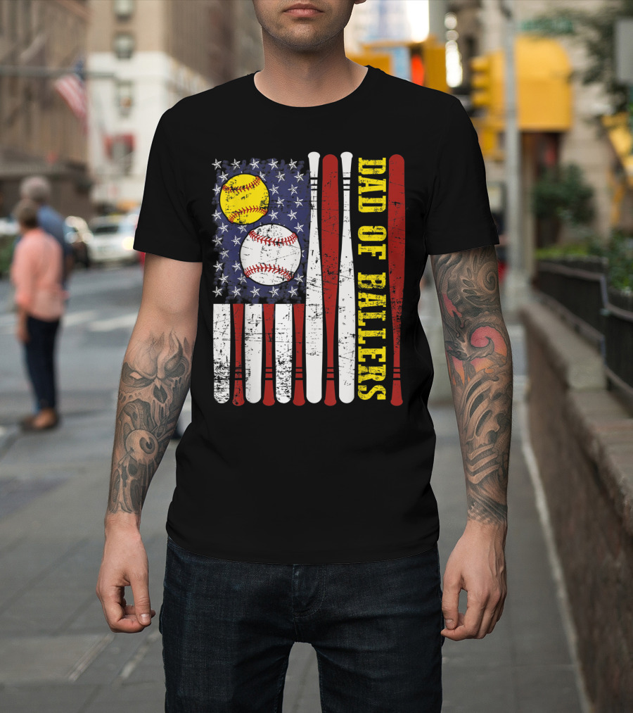 Dad Of Ballers American Flag Baseball Softball T-Shirt