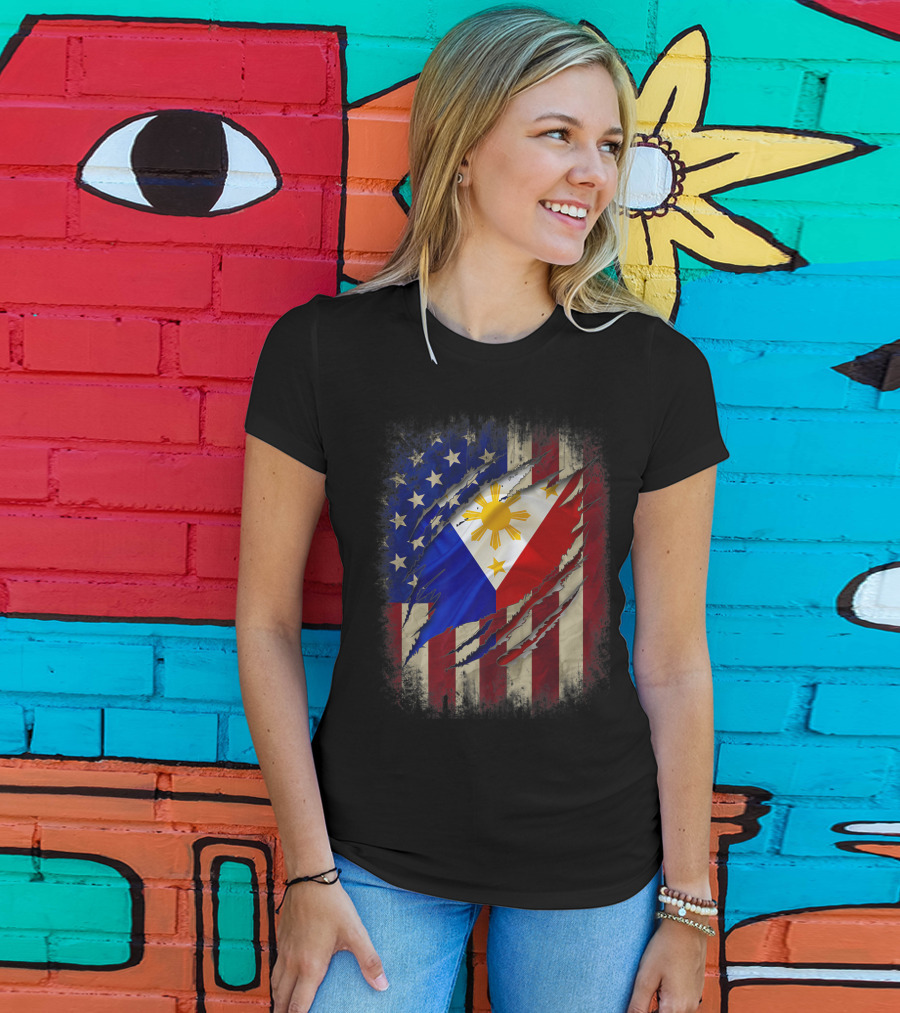 Filipino American Flag With Filipino Blood Inside T-Shirt